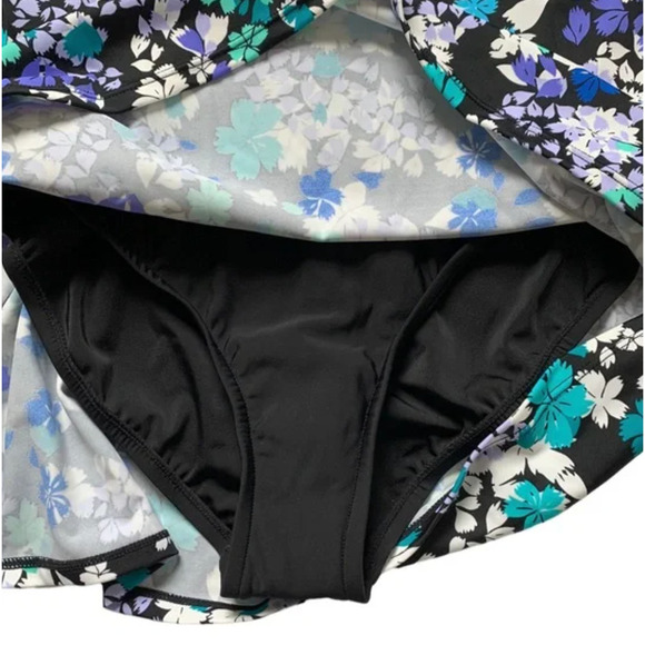 Swim Solutions Tummy Control Blue High-Neck Mesh Swimsuit Swimdress 12 NEW - Picture 6 of 6